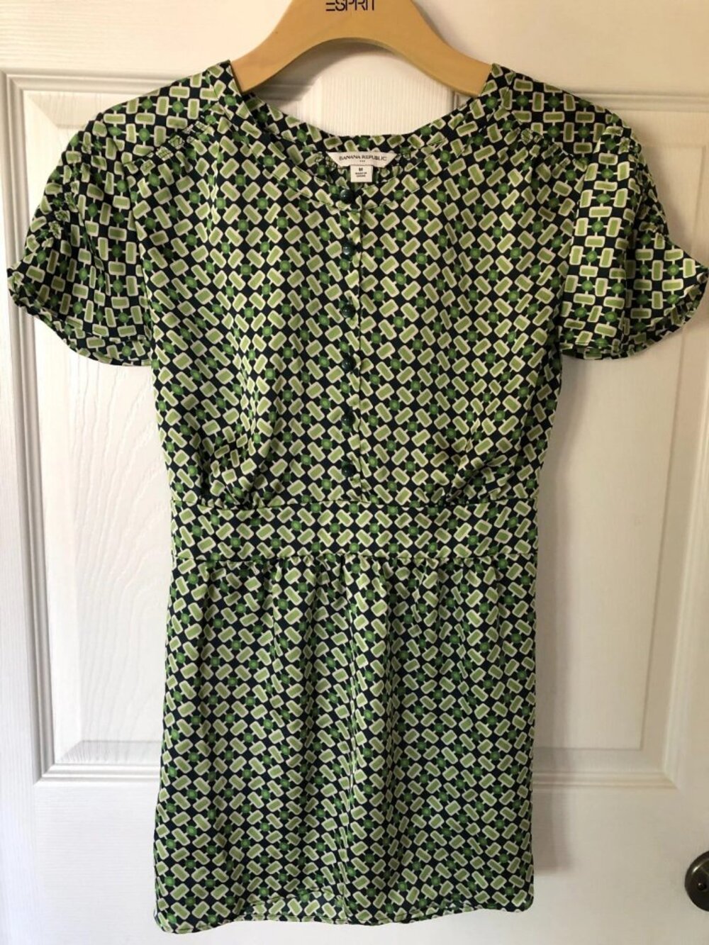 Y2K Banana Republic Short Sleeve Green Geometric Blouse Top Size M